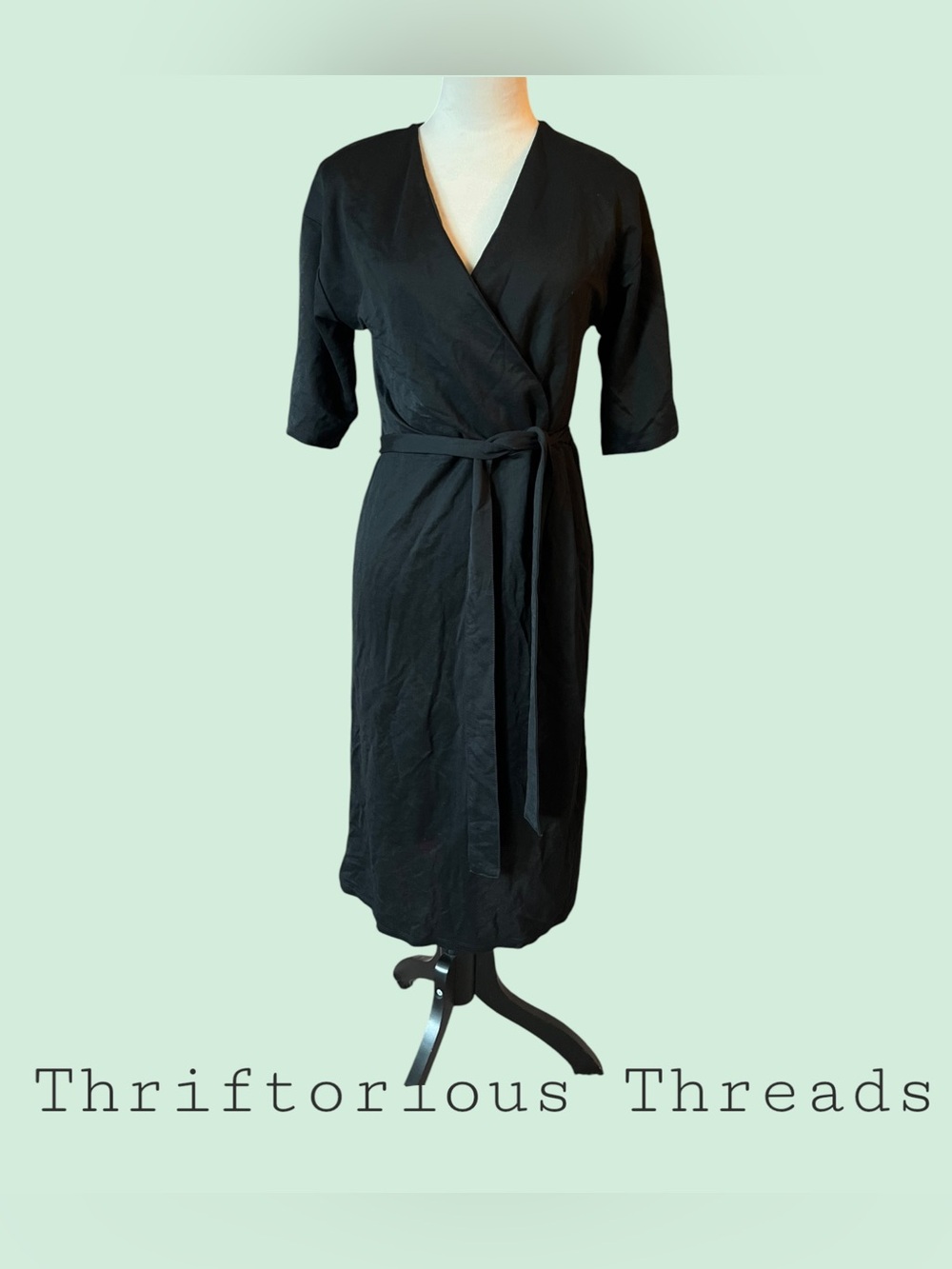 Classic Black Wrap Dress with Waist Tie